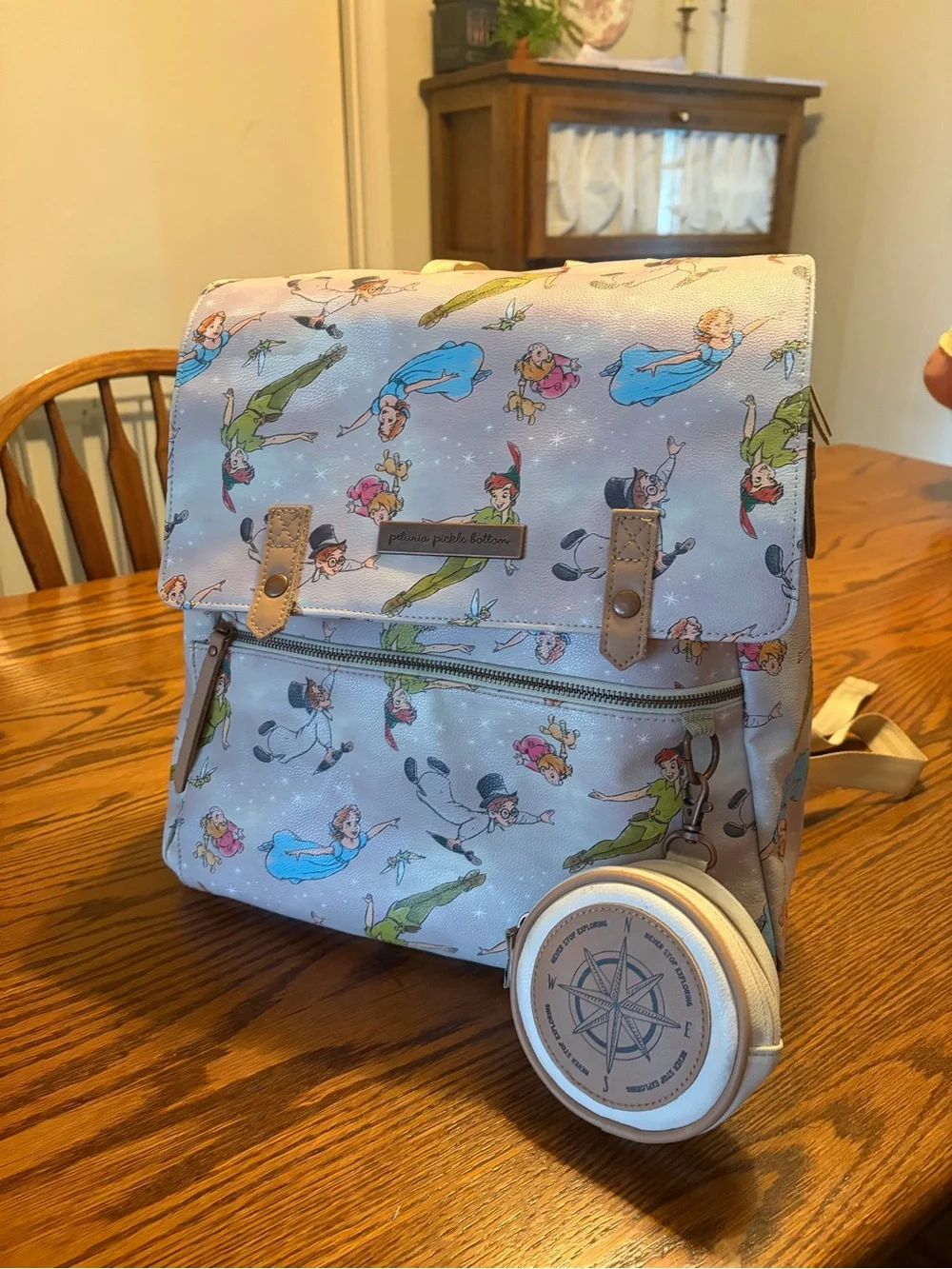 Petunia Pickle Bottom Off to Neverland Peter Pan Print Meta diaper bag Backpack
